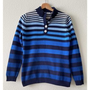 Liz Claiborne Blue Striped Sweater 100% COTTON  Petite Size Large